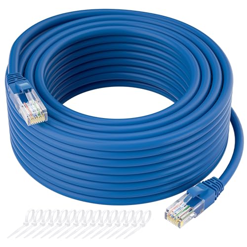 Kxable Cat5e Ethernet Cable 50 FT Cat 5e Internet Cable Blue Snagless Patch Cord Flexible Network LAN PoE Standard RJ45 Connector for PC Server Router Modem TV PS5 - with 15 Cable Ties