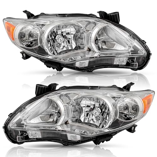 TUSDAR Headlight Assembly for 2011-2013 Toyota Corolla 4-Door Headlamp Replacement Driver and Passenger Side Chrome