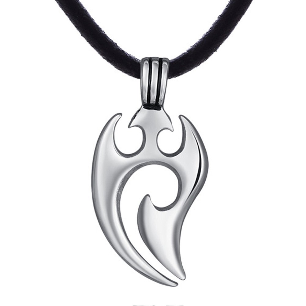 DonDon Colgante con collar para hombre (collar de piel de 50 cm, colgante de acero inoxidable, con bolsa de terciopelo negro), diseño con tribal
