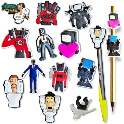 WFJ Titan TV Man Pencil Toppers Decorations, Pen Clips Set Topper Charms Skibidy Toilet Upgraded Cameraman Speakerman Set TVMan Multiverse Prizes for Students Kids Classroom Rewards Gifts Cover