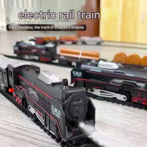 Image of SHAKTISM Rail King Classical Smoke Train Set for Kids - Battery Operated Toy Train with Sound, Light & Water Smoke,21 Pieces,Includes Tracks, Locomotive, Boxcar, Passenger Cars - Age 3+