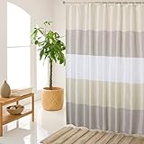 juyou Fabric Shower Curtain for Bathroom Waterproof and Mildew-Resistant Textile，Striped Design，71