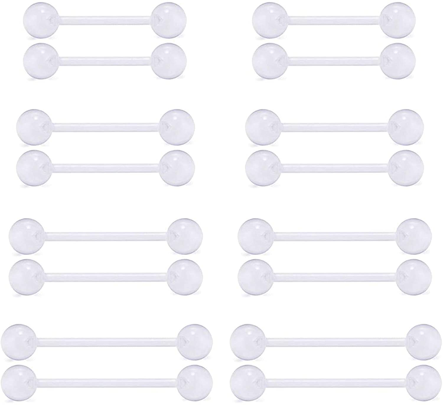 FECTAS10pcs Barras de lengua claras Set de barra de pezón - Joyería de Piercing de acrílico flexible 14G 12/14/16 / 18mm
