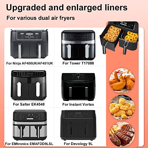 BYKITCHEN Silicone Air Fryer Liners for Ninja Dual 9.5L/Tower 9L/Instant Vortex/Salter, Large Air Fryer Accessories for Ninja AF451UK/AF400UK/EMtronics/Devology & Other 2 Drawer Air Fryer - Image 4