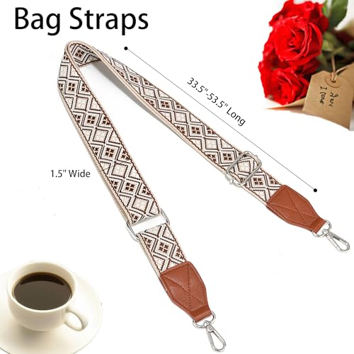 Image of Purse Strap,1.5 inch Leather End Shoulder Strap Adjustable Replacement,Retro Multi-Pattern Crossbody Bag Straps