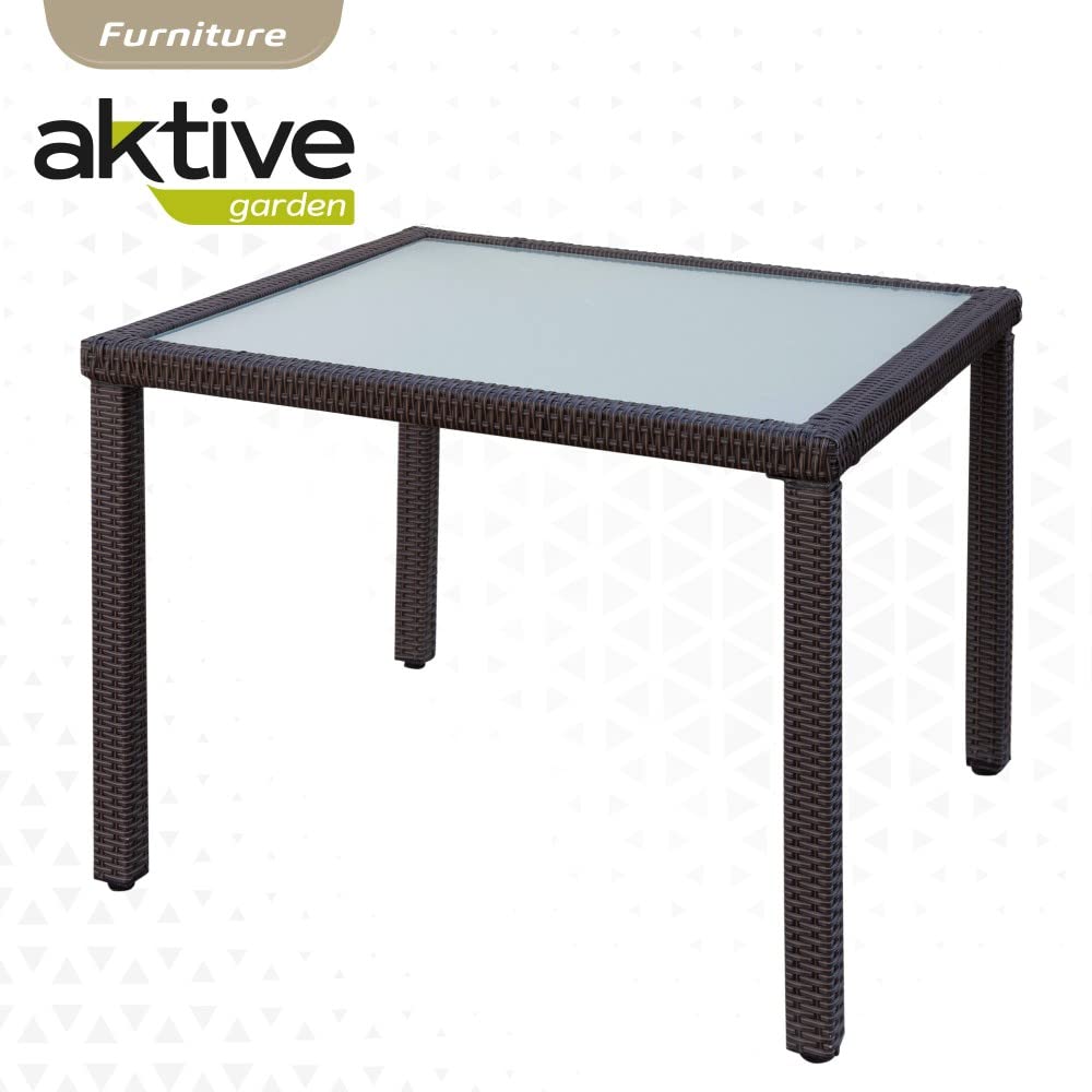 AKTIVE 61073 - Conjunto mesa y sillas jardín ratán, Mesa y sillas terraza incluye 4 sillas jardín exterior y 1 mesa exterior 100x75cm, Muebles para jardín y terraza, Multicolor