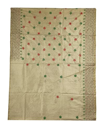 Image of SHRISTI CLOTHINGS Women's Hand Embroidered Cotton Silk Kantha Stitch Saree with Blouse Piece (SB420324 SWD59)