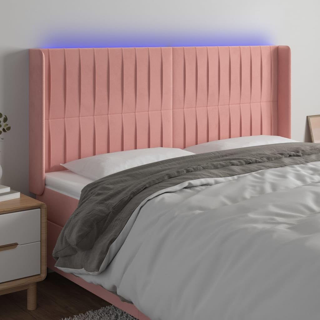 Testiera a LED rosa, 203 x 16 x 118/128 cm, in velluto imbottito, regolabile in altezza, con illuminazione ritagliabile, per camera da letto, comodo angolo lettura