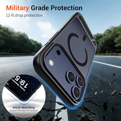 Image of SUPFINE Magnetic for iPhone 17 Pro Case Translucent Matte Phone Cover | (Built-in Invisible Kickstand)(Compatible with MagSafe)(Military Grade Drop Protection) Black