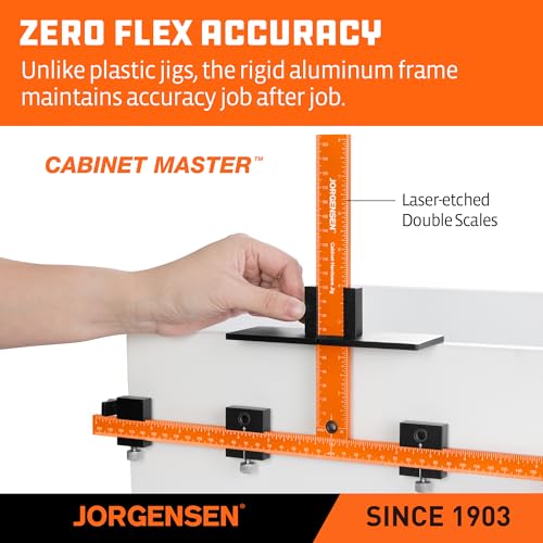 Image of JORGENSEN Cabinet Hardware Jig Tool - Aluminum Alloy & Double Scale Cabinet Handle Jig Template, Professional for Installing Door Drawer Front Knobs Handles & Pulls with 5mm Alignment Drilled Hole