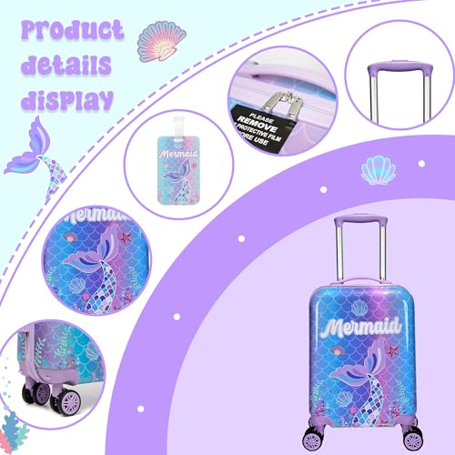 Image of Cute Mermaid Kids Luggage Set 2 piece Kids Suitcase with Spinner Wheels 16 inch Childrens Luggage for Girls With Wheels Hard Shell Luggage Sets Airline Approved