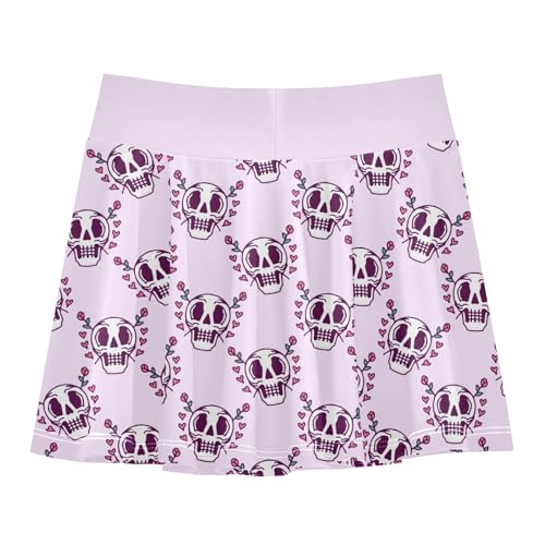 Girls Tennis Skirt Gothic Skeleton Rose with Shorts and Pockets for Golf Running School Athletic Skorts M3