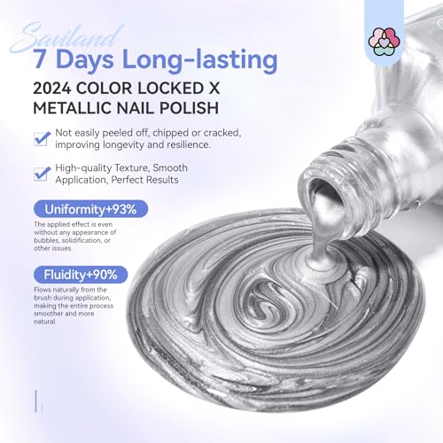 Image of SAVILAND Chrome Silver Nail Polish: Quick Dry Mirror Silver Nail Polish Regular Metallic Fingernail Polish Easy To Use & Remove No Curing Needed Bulk Nail Lacquer for Toes Nail Art DIY Home 0.34 oz
