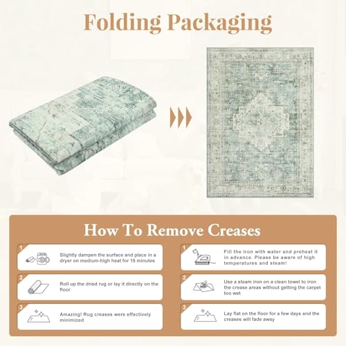 LIVEBOX Washable Rug 2x3 Kitchen Mats for Floor Entryway, Non Slip Front Door Mat for Bathroom Hallway, Boho Low-Pile Small Carpet Farmhouse Throw Indoor Rugs for Bath Sink, Sage Green - image 8