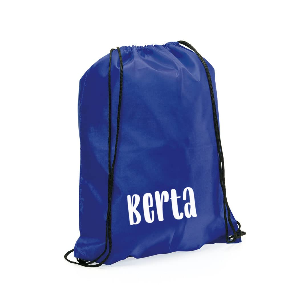 Ebuygb Unisex Kids Blue Personalised Drawstring Bag With Custom Name, Kids Backpack, Gym Rucksack, School Sport Bag, Children's Pe Kit (Blue)