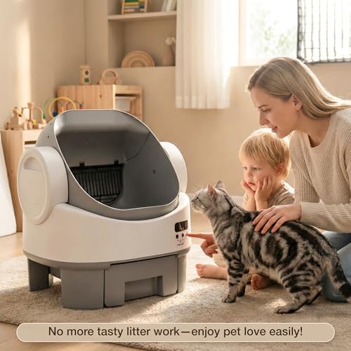 WARCAT Self-Cleaning Cat Litter Box, Open-Top Automatic Litter Box with Child Lock, 10L Large Capacity Waste Drawer, No APP Required, Includes Garbage Bags & Cleaning Mat (Gray & White) - Image 8