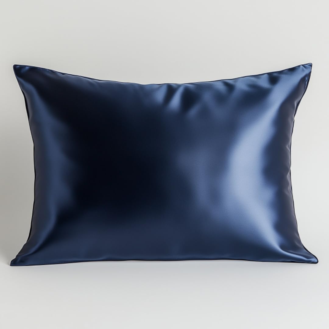 COOLBEDS Solid Satin Pillow Covers for Hair | Silk Pillow Case for Hair & Skin | Satin Silk Pillow Cover | 3 Scrunchies for Women | Satin Pillow Case Envelope Closure, 400TC (NAVYBLUE), 1 Piece
