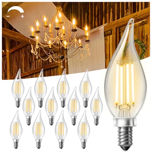DAYBETTER Chandelier Light Bulbs Candelabra Light Bulbs 40 Watt Equivalent E12 LED Bulb Dimmable 2700K Soft Warm White 4.5W 400LM Flame Tip Vintage Candle Light Bulb 12 Pack