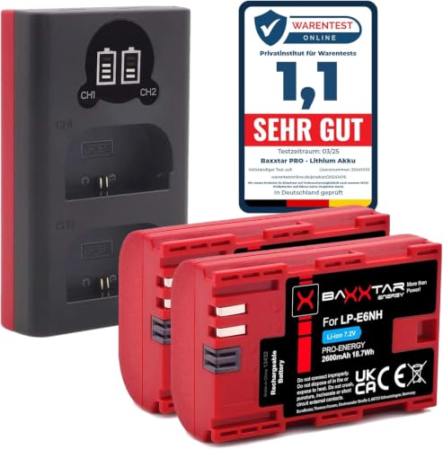 Baxxtar Zestaw 2XLP-E6NH 2600mAh z ładowarką 18602 USB-C Dual LCD