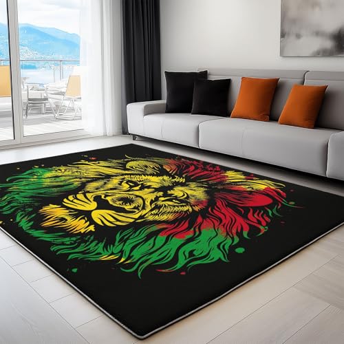 Jaune Vert Tapis Salon Garçons Filles Adolescents Tapis de Chambre 3D Imprimé Flanelle Tête de Lion Rasta Tapis de Salon Cuisine Runners Living Room Carpet...