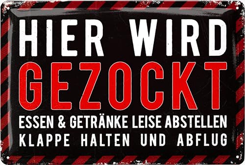 LANOLU Retro Blechschild - Gaming Schild - HIER WIRD GEZOCKT Türschild...