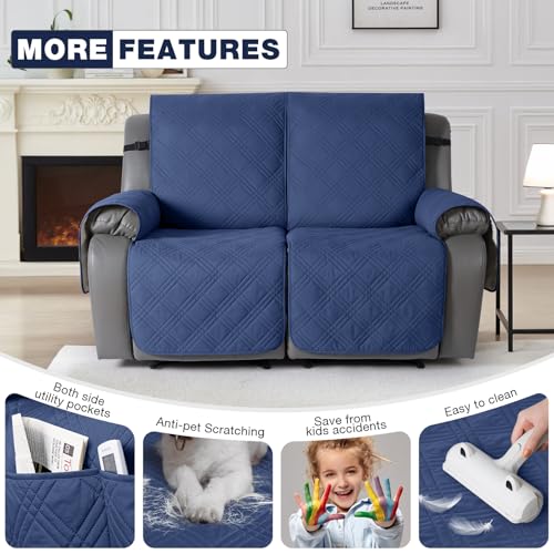 Image of TAOCOCO 100% Waterproof Loveseat Recliner Covers 2 Seater, Split Loveseat Covers for Reclining loveseat, Non Slip Reclining Couch Cover with Double Straps for Kids, Pets(2 Seater, Ocean Blue)
