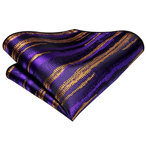 Image of Hi-Tie Silk Ties for Men Plaid Paisley Striped Necktie Pocket Square Cufflinks Set Formal Business
