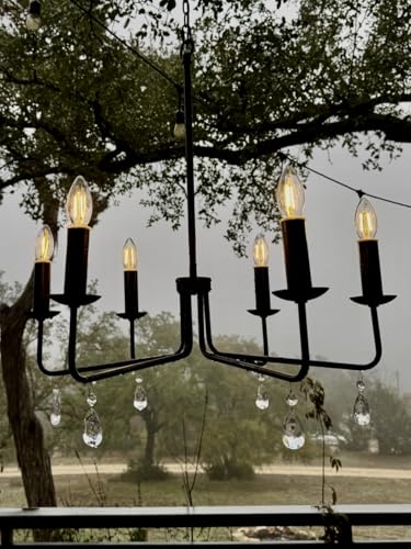 Image of Outdoor 12V Plug-in 6-Light Farmhouse Chandelier, Straight Arm