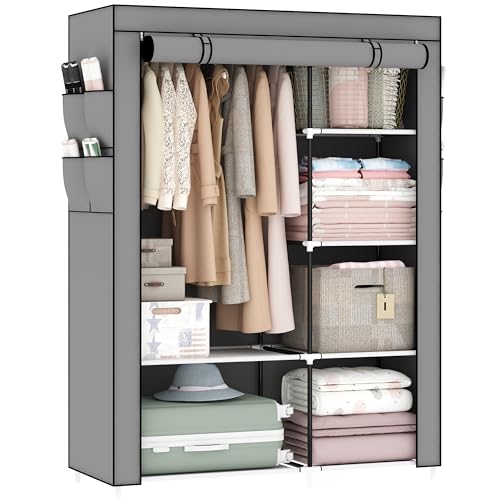 Image of OPPAIYA Canvas Wardrobe, Pop up wardrobe, Fabric Wardrobes Shelves with Hanging Rail, 105 x 45 x 165 cm, Great temporary wardrobe for bedrooms