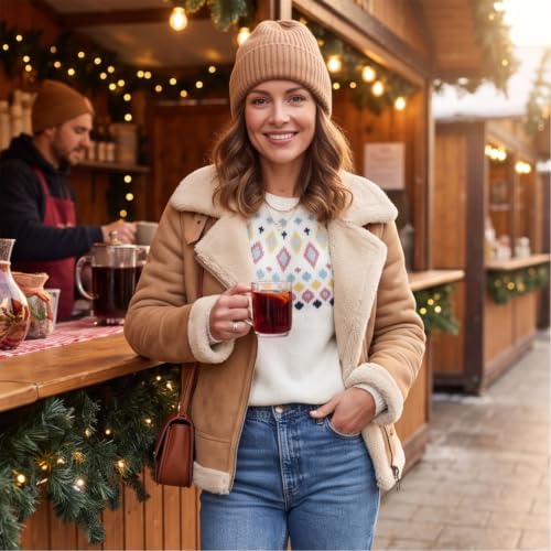 Womens Knitted Tops Casual Crewneck Contrast Knit Sweater Tops - image 2