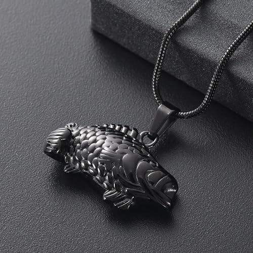 Collier urne poisson en acier inoxydable noir mémoriel