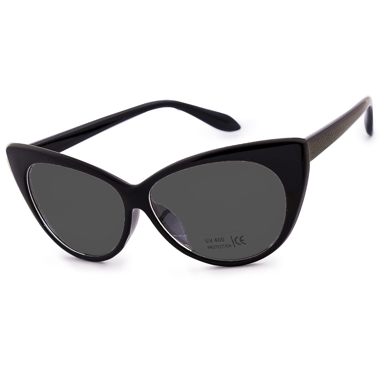 Mfaz Morefaz Ltd Women's Black No Mirrored Fashion Cat Eye Sunglasses Uv400 (Black No Mirrored)