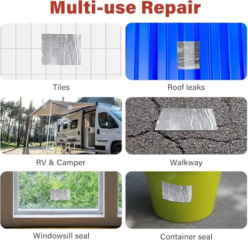 Image of Rainspire Aluminum Foil Butyl Waterproof Tape Leak Repair Tape | Self-Adhesive Roof Sealant Tape for Pipe, Roof, Wall, Window Crack Fix | Heat Resistant Tape, Multi-Purpose /Chopper Scraper - 3 Pack