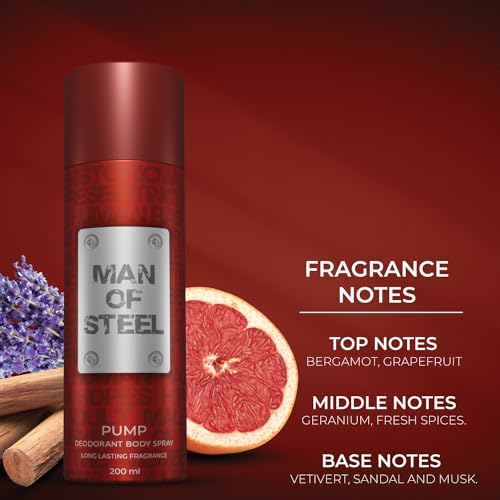 Image of Denver MAN OF STEEL Drill, Challenge & Pump Deodorant Body Spray - 200ML Each, Pack of 3 | Deodorant For Men