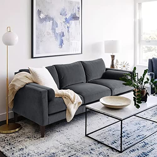 Yeshomy Rivet Mid-Century Upholstered Modern Sofa Couch No Assembly Required Loveseat With Sturdy Wooden Feet, 77" W, Dark Gray Without Shaded Velvet #TOP7