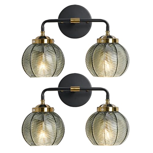 Image of 2 Light Bathroom Vanity Light Black and Gold Vanity Lights Vintage | Thick glass Bathroom Lights Fixtures Modern Wall Lamps Farmhouse Dining room Sconce art deco above mirror Lighting fixture