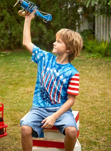 Image of BesserBay Unisex Kids 4th of July American Flag Tee Tie Dye Patriotic Short Sleeve Shirt 6-14 Years