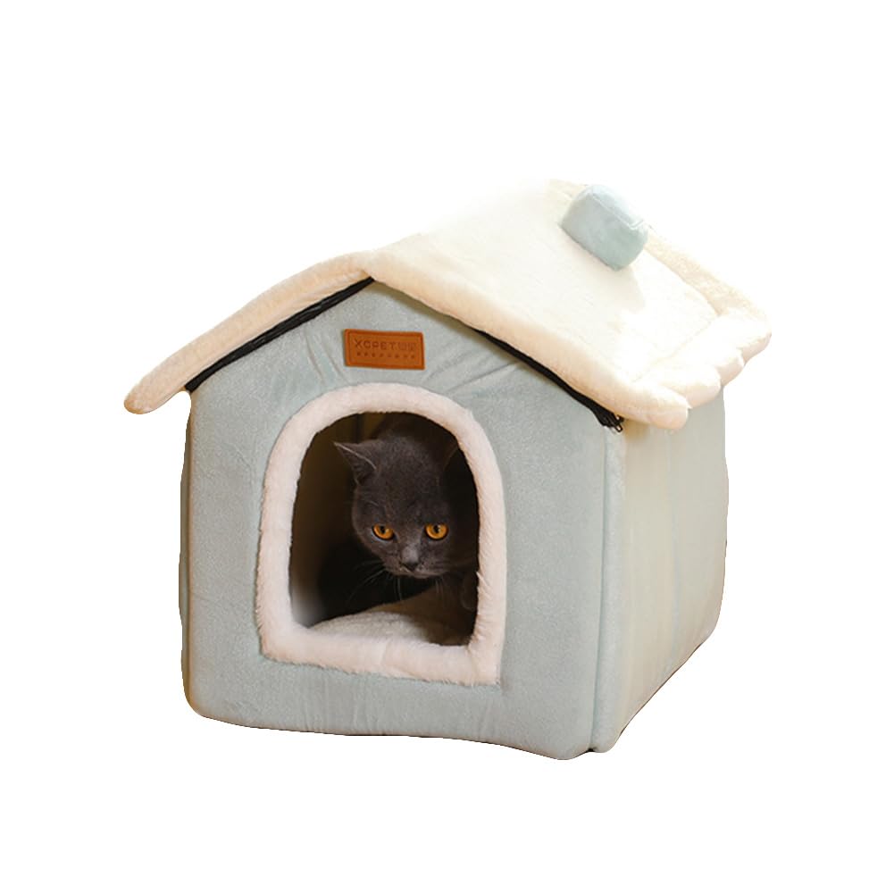 GPPSUNGD Christmas Cat Bed for Indoor Cats Plaid Xmas Cat Tent Cats Bed Cave for Pets Kittens and Dogs (Light Green, M(18.1 X 14.6 X 15.7 Inch))