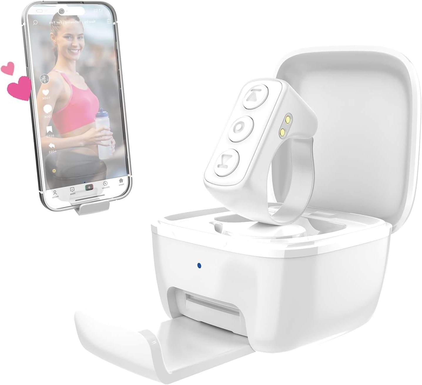 3-Link 2-Pack TikTok Scrolling Ring Plus Version, Remote Control for TikTok/YouTube Shorts/Instagram Reels, Bluetooth Page Turner for iPad/Kindle App/iPhone/Android (White)