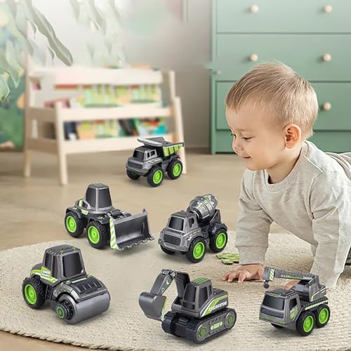 Image of DEUSON ECOM Excavator Toy Set of 6 Construction Toys Unbreakable Construction Vehicle for Children Kids Crane Excavator Road Roller Forklift Mixer Truck Toy Transporter Dumper