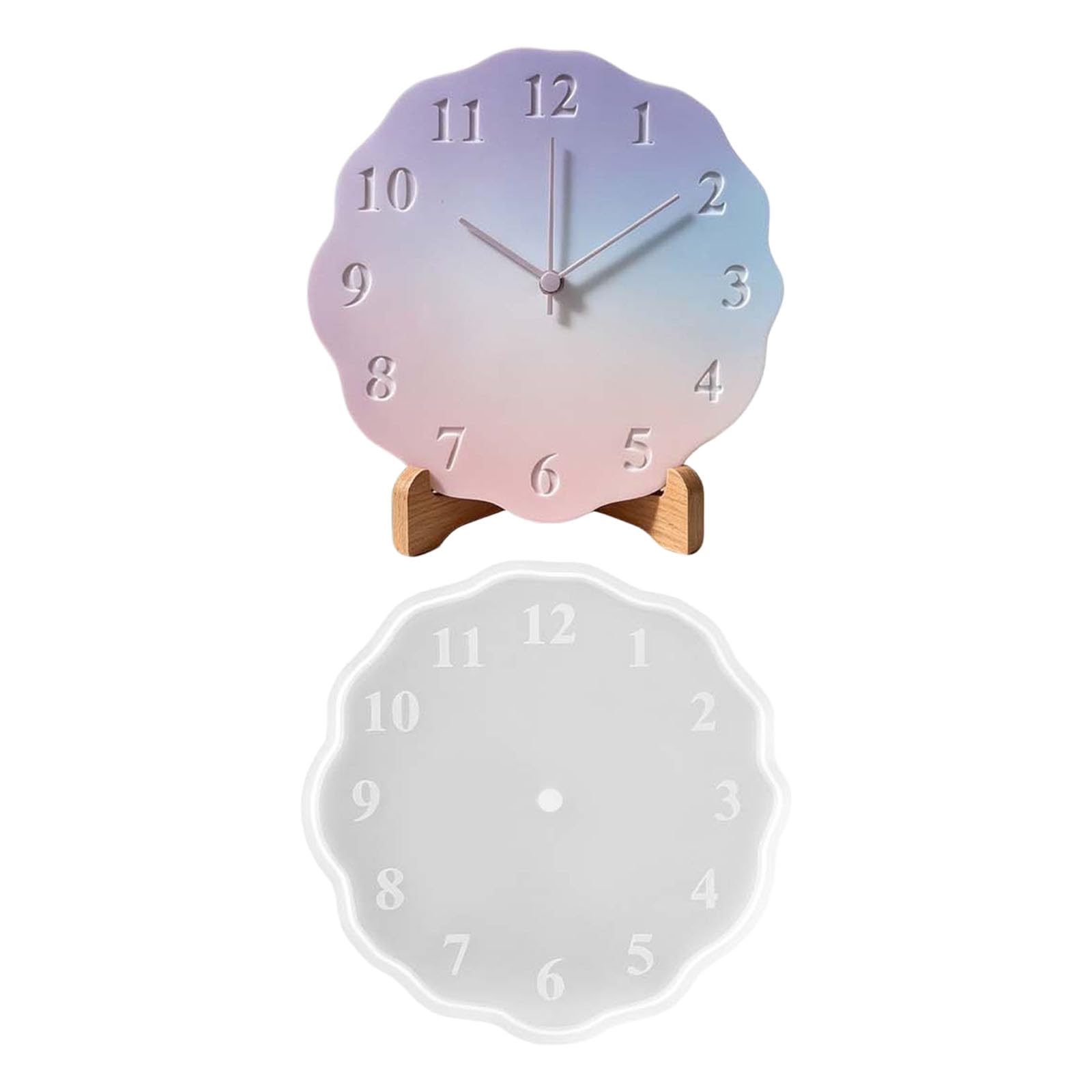 Tsophreniq Plaster Clock Mold with Round Scalloped Face and Flexible Silicone Body, Casting Mold for Clock Making and Decorative Home Projects Round Face Resin Plaster Cement Casting Scalloped