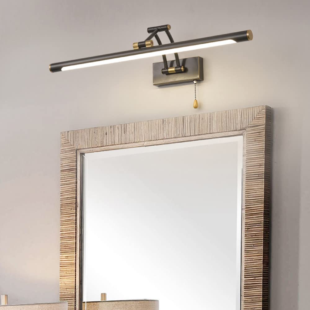 Lampada da toeletta a LED in Rame Lampada da Bagno lineare Lampada Frontale a Specchio Regolabile con Interruttore a Catena Cornice per Illuminazione di,Nero-58cm