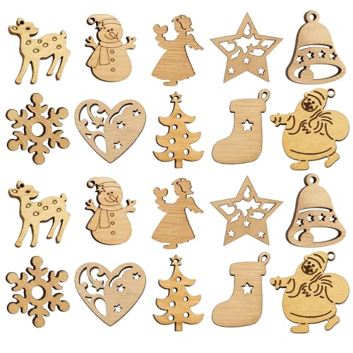Wooden Christmas Tree Decorations 100 Pieces Christmas Wooden Decoration for DIY Crafts Holiday Ornaments Festive Tree Decor 3 cm