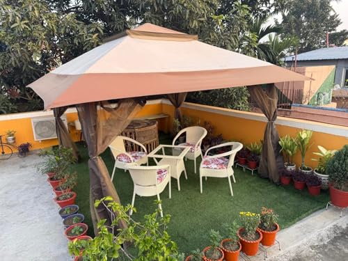 Image of Lotey Outdoor D-8 Chairs Table Set 4+1 Wicker Patio Furniture Sets 4 Chair and 1 Table with Cushions for Garden Balcony Bedroom Powder Coated Frame Uv Protected Wicker (Cream str + Printed Cushion)