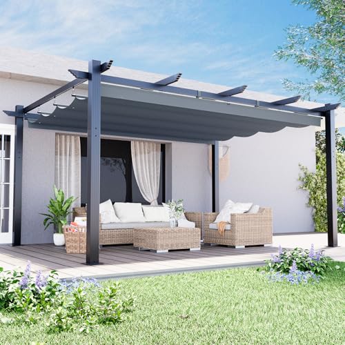 MELLCOM Retractable Pergola 12x16 Ft, Outdoor Aluminum Shelter with Dual