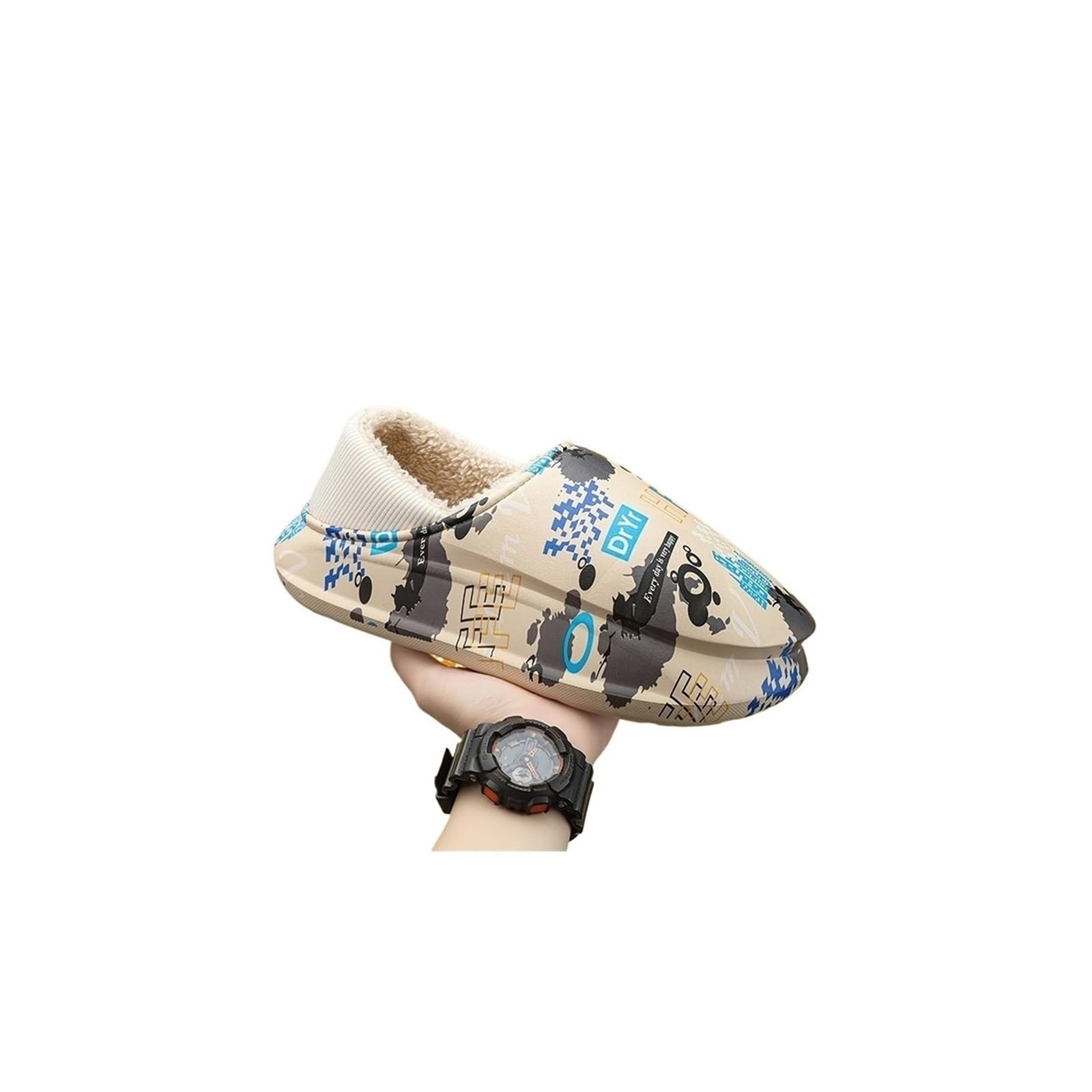 WYJJYZMDMen's Slippers Cotton slippers, men's winter plush insulation bag, cotton shoes, men's anti slip thick soled toe wrap when going out