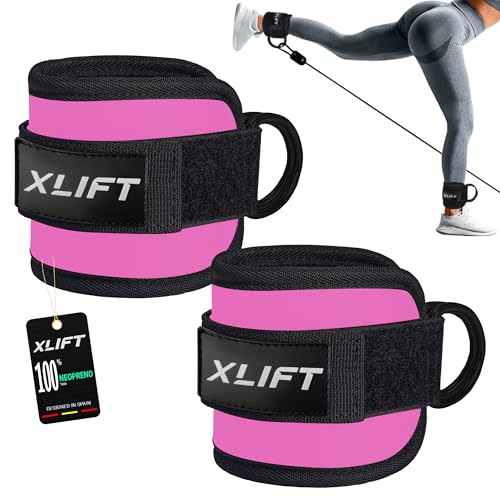XLIFT 2 Tobilleras Poleas Gym - Tobillera para Polea Acolchado - Accesorios Gym - Accesorios para Gimnasio para Entrenamiento de Gluteos - Agarres Poleas gym para Mujeres y Hombres (Rosa)