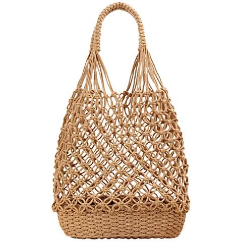 NIBD Women's Beach Straw Handbag Woven Tote Fishing Net Beach Bag Large Capacity Mesh Rope Combination Handbag (A) Cover