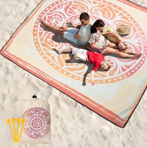 Image of WIWIGO Beach Blanket Waterproof Sandproof Beach Mat 79 inch X 83 inch /10'x9'for 2-8 Adults Quick Drying Outdoor Picnic Mat Beach Accessories for Travel, Camping, Hiking