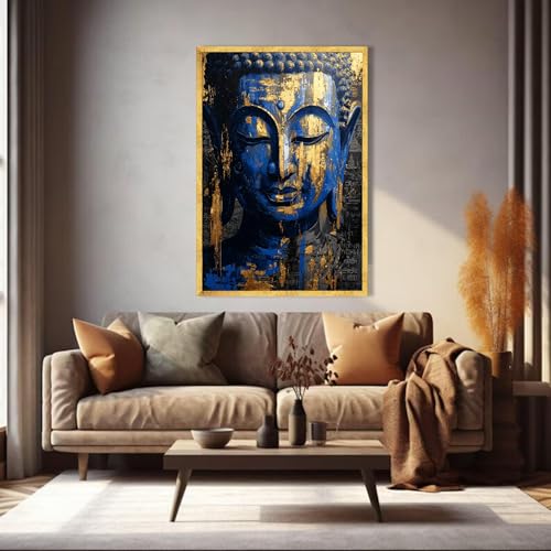 Tableau Bouddha bleu grand format 60x90 toile zen - 2